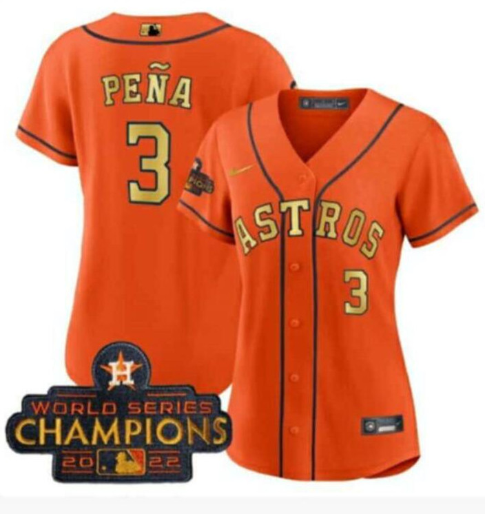 Women's Houston Astros Active Player Custom Orange 2022 World Series Champions Cool Base Stitched Baseball Jersey(Run Small)